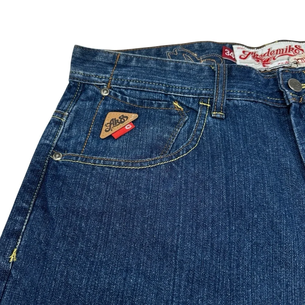 AKADEMIKS NWT Vintage J1 SoHo Men's Jeans Blue Baggy Wide Leg Denim‎ Y2K Size 34